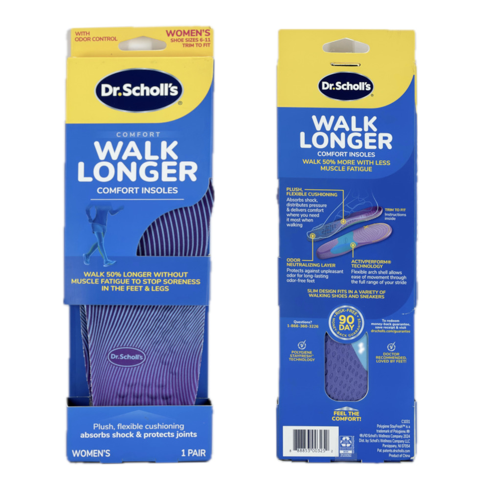 Dr. Scholl’s Women’s Shoe Sizes 6-11 Walk Longer Comfort Insoles Odor Control